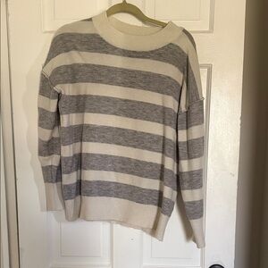 BE COOL Women's Striped Crewneck Sweater - Gray and Cream